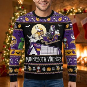 Minnesota Vikings Nightmare Before Christmas Sweater - Ugly Halloween Christmas Sweater, NFL Fan Apparel