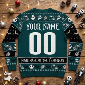 Philadelphia Eagles Nightmare Before Christmas Sweater - NFL Jack Skellington and Sally Ugly Christmas Sweater