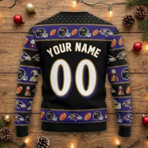Baltimore Ravens Nightmare Before Christmas Sweater - NFL Jack Skellington Ugly Christmas Jumper