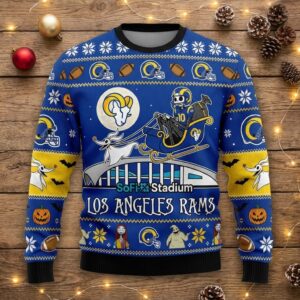 Los Angeles Rams Nightmare Before Christmas Sweater - NFL Ugly Christmas Holiday Jumper