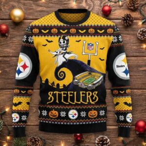 Pittsburgh Steelers Nightmare Before Christmas Halloween Sweater - Ugly Sweater Style NFL Fan Apparel
