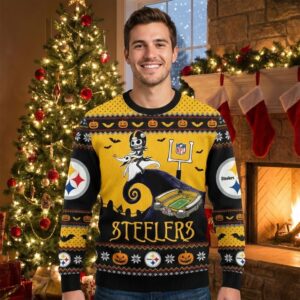 Pittsburgh Steelers Nightmare Before Christmas Halloween Sweater - Ugly Sweater Style NFL Fan Apparel