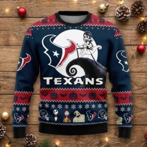 Houston Texans Nightmare Before Christmas Sweater - NFL Jack Skellington Ugly Christmas Jumper