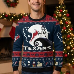 Houston Texans Nightmare Before Christmas Sweater - NFL Jack Skellington Ugly Christmas Jumper