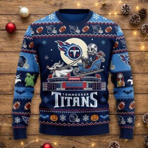Tennessee Titans Nightmare Before Christmas Sweater - NFL Fan Holiday Ugly Christmas Sweater