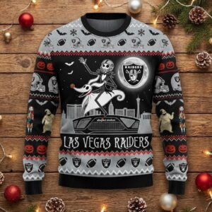 Las Vegas Raiders Nightmare Before Christmas Sweater - Jack Skellington Ugly Christmas Jumper, NFL Fan Gift