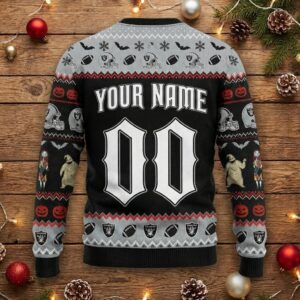 Las Vegas Raiders Nightmare Before Christmas Sweater - Jack Skellington Ugly Christmas Jumper, NFL Fan Gift