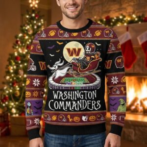 Washington Commanders Nightmare Before Christmas Sweater - NFL Jack Skellington Ugly Christmas Sweater