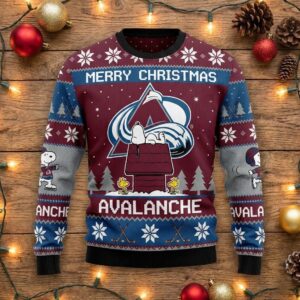 Colorado Avalanche Snoopy Christmas Sweater - Peanuts Gang NHL Ugly Christmas Sweater