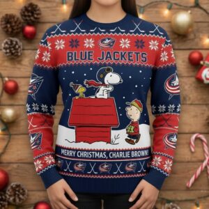 Columbus Blue Jackets Snoopy Christmas Sweater - Peanuts Charlie Brown Ugly NHL Holiday Jumper