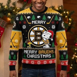 Boston Bruins Snoopy Christmas Sweater - Peanuts Ugly Holiday NHL Fan Apparel