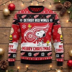 Detroit Red Wings Snoopy Christmas Sweater - Peanuts Charlie Brown NHL Ugly Christmas Sweater