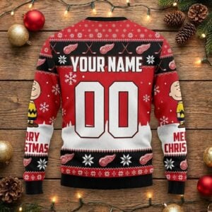 Detroit Red Wings Snoopy Christmas Sweater - Peanuts Charlie Brown NHL Ugly Christmas Sweater