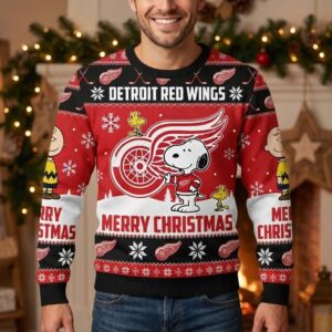Detroit Red Wings Snoopy Christmas Sweater - Peanuts Charlie Brown NHL Ugly Christmas Sweater
