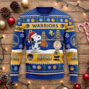 Golden State Warriors Peanuts Christmas Sweater - Snoopy Charlie Brown NBA Ugly Holiday Sweater