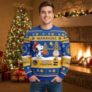 Golden State Warriors Peanuts Christmas Sweater - Snoopy Charlie Brown NBA Ugly Holiday Sweater
