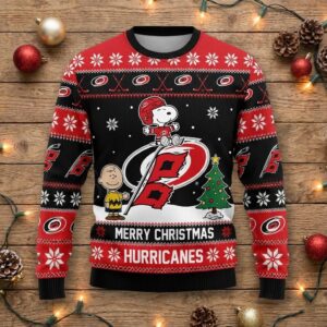 Carolina Hurricanes Snoopy Ugly Christmas Sweater - Peanuts Gang NHL Holiday Fan Jumper