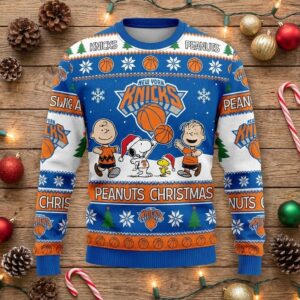 New York Knicks Peanuts Christmas Sweater - Snoopy Charlie Brown NBA Ugly Holiday Sweater