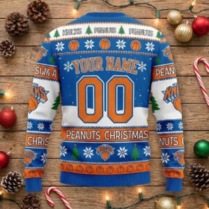 New York Knicks Peanuts Christmas Sweater - Snoopy Charlie Brown NBA Ugly Holiday Sweater