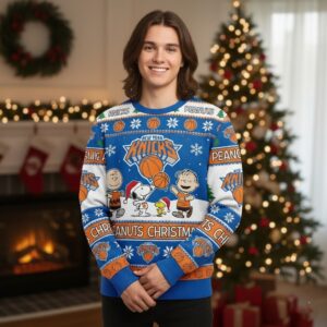 New York Knicks Peanuts Christmas Sweater - Snoopy Charlie Brown NBA Ugly Holiday Sweater