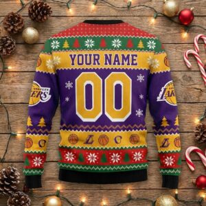 Los Angeles Lakers Peanuts Christmas Sweater - Charlie Brown Snoopy Ugly Sweater