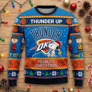 Oklahoma City Thunder Peanuts Christmas Sweater - Snoopy Charlie Brown NBA Ugly Jumper