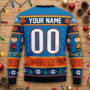 Oklahoma City Thunder Peanuts Christmas Sweater - Snoopy Charlie Brown NBA Ugly Jumper