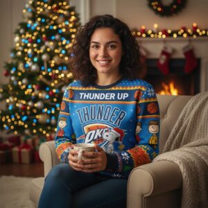 Oklahoma City Thunder Peanuts Christmas Sweater - Snoopy Charlie Brown NBA Ugly Jumper