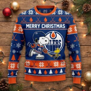 Edmonton Oilers Snoopy Christmas Sweater - Peanuts Hockey Fan Gift, NHL Ugly Sweater