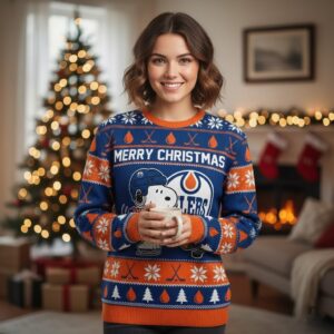 Edmonton Oilers Snoopy Christmas Sweater - Peanuts Hockey Fan Gift, NHL Ugly Sweater