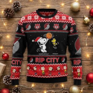 Portland Trail Blazers Snoopy Ugly Christmas Sweater - NBA Peanuts Rip City Holiday Jumper