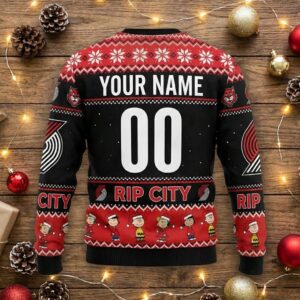 Portland Trail Blazers Snoopy Ugly Christmas Sweater - NBA Peanuts Rip City Holiday Jumper