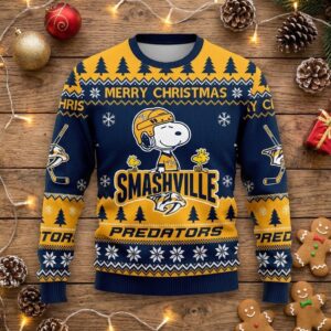 Nashville Predators Snoopy Christmas Sweater - Smashville Ugly Holiday Sweater For NHL Fans