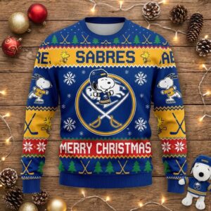 Buffalo Sabres Snoopy Ugly Christmas Sweater - NHL Peanuts Holiday Hockey Fan Jumper