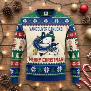 Vancouver Canucks Snoopy Christmas Sweater - Peanuts Gang Ugly Holiday NHL Fan Apparel