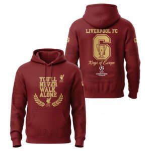 Liverpool Football Club 6 Times Champions Hoodie - Kings of Europe YNWA Pullover Sweatshirt
