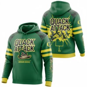 Oregon Ducks Quack Attack Hoodie - 3D Graphic Fan Pullover Sweatshirt