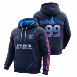 Paris Saint-Germain 3D Hoodie - Custom Number Paris Skyline Neon Graphic Pullover