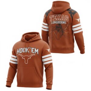 Texas Longhorns Pullover Hoodie - Graphic Fan Sweatshirt with Hook 'Em Slogan and Sleeve Stripes