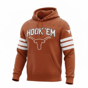 Texas Longhorns Pullover Hoodie - Graphic Fan Sweatshirt with Hook 'Em Slogan and Sleeve Stripes