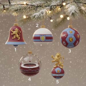 Aston Villa Christmas Ornaments - Set of 5 Assorted Football Club Holiday Decorations
