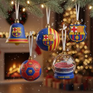 FC Barcelona Christmas Ornament Set - Holiday Decor Collection with Crest, Ball, and Camp Nou Stadium