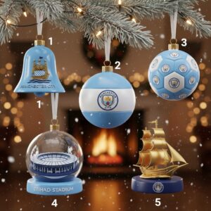 Manchester City Christmas Ornaments - Club Crest Stadium & Ship Themed Baubles Set
