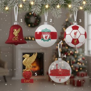 Liverpool Football Club Christmas Ornaments - Set of 5 Assorted Holiday Decorations