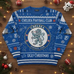 Chelsea Football Club Ugly Christmas Sweater - Knitted Premier League Football Fan Gift Jumper