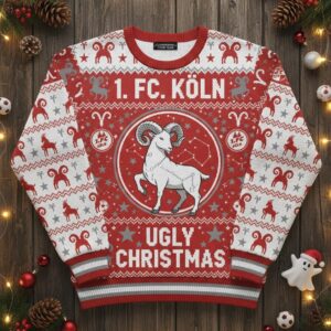 1. FC Köln Ugly Christmas Sweater - Knitted Football Fan Holiday Jumper, Hennes Mascot Gift
