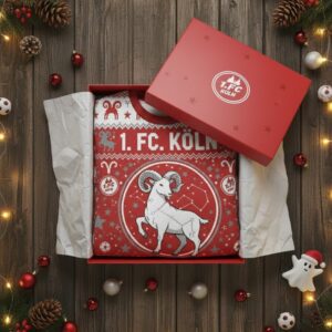 1. FC Köln Ugly Christmas Sweater - Knitted Football Fan Holiday Jumper, Hennes Mascot Gift