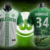VfL Wolfsburg Rodríguz Baseball Jersey - Custom Green and White Pinstripe Soccer Style Number 34