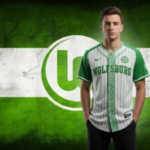 VfL Wolfsburg Rodríguz Baseball Jersey - Custom Green and White Pinstripe Soccer Style Number 34