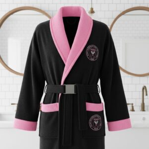 Inter Miami CF Bathrobe - Plush Fleece Robe with Embroidered Crest, Black and Pink Fan Gear